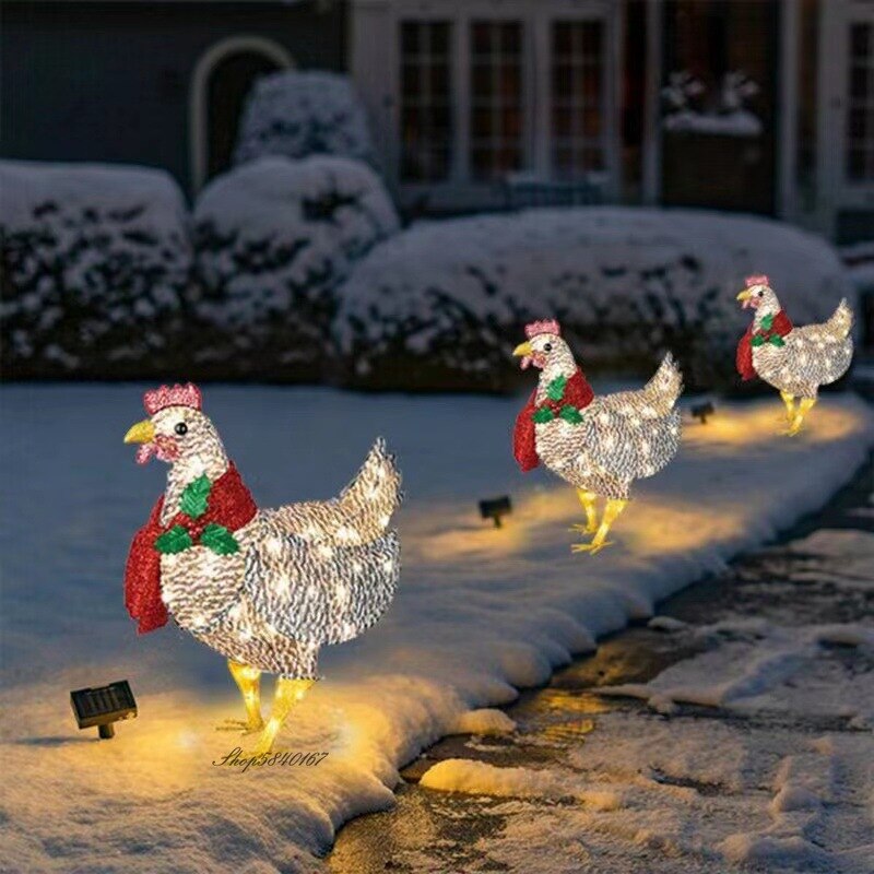 스카프와 함께 새로운 라이트 업 치킨 태양 조명 정원 장식 Led 야간 조명 크리스마스 조명 야외 방수 태양 램프